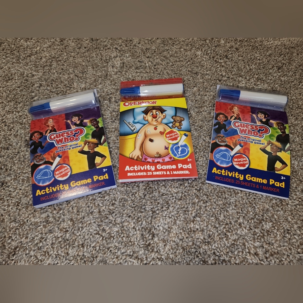 NEW LOT of 3 Pads OPERATION & GUESS WHO Activity Game & Markers Travel Fun Go1